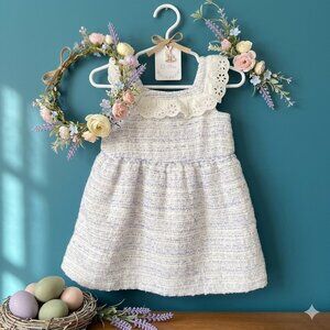 Janie and Jack Boucle Sleeveless Easter Dress | 12-18 Months  Eyelet Trim |